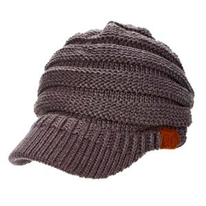 Dark Melange Gray Knit Brimmed Beanie